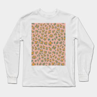 Leopard Print-Viridian and Orange on Pink Long Sleeve T-Shirt